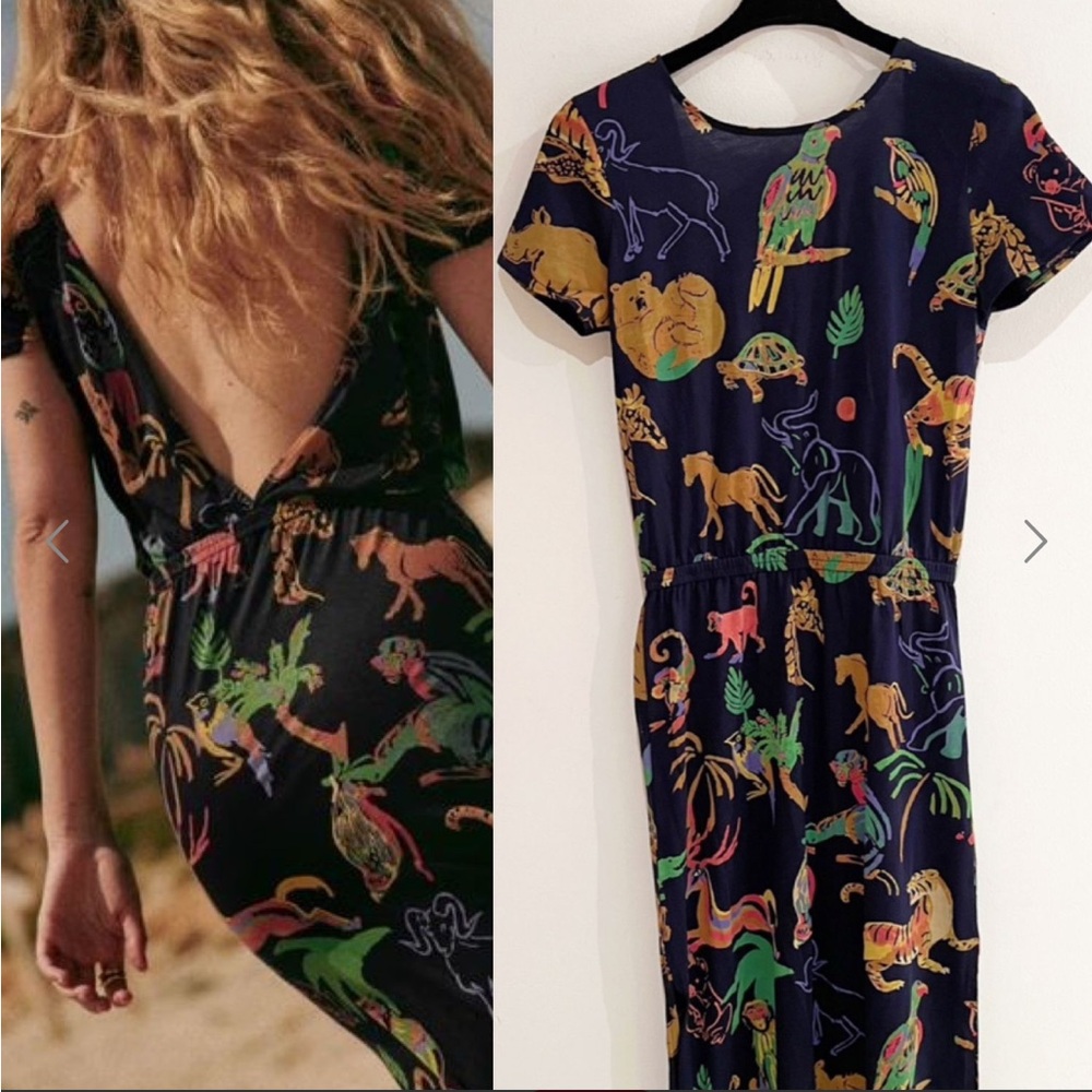 Sezane Black Maxi Dress with Colorful Animal Print - Picture 4 of 8